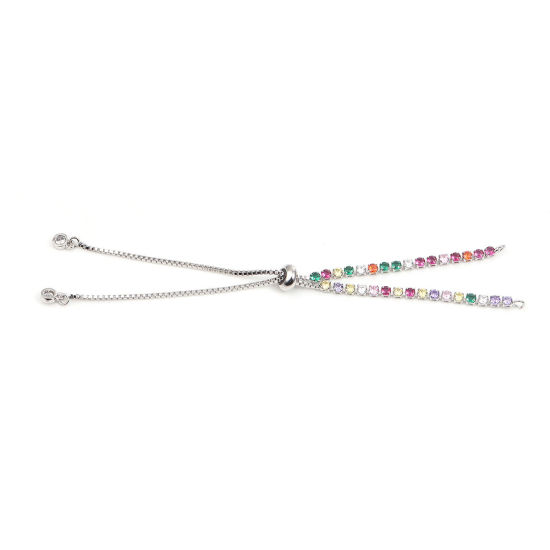 Image de Chaînes d'Extension Glissé Pour Colliers Bracelets en Laiton Couleur de Platine Réglable à Strass Coloré 12.2cm long, 1 Pièce                                                                                                                                 