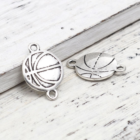 Immagine di Lega di Zinco Sport Connettore Accessori Pallacanestro Argento Antico 24mm x 16mm, 10 Pz