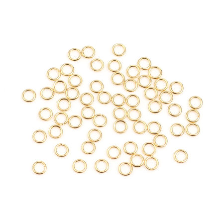 Picture of 100 PCs 3mm Dia., 0.5mm(24 gauge) 304 Stainless Steel Open Jump Rings Findings For Jewelry Making Gold Plated Round