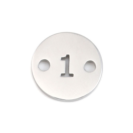 Immagine di 304 Acciaio Inossidabile Connettore Tondo Tono Argento Numero Messaggio " 1" 10mm Dia., 1 Pz