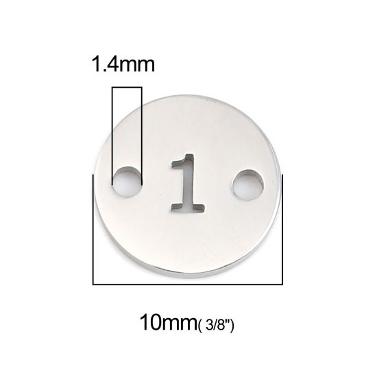 Immagine di 304 Acciaio Inossidabile Connettore Tondo Tono Argento Numero Messaggio " 1" 10mm Dia., 1 Pz