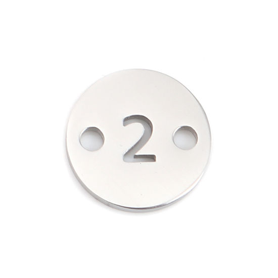 Immagine di 304 Acciaio Inossidabile Connettore Tondo Tono Argento Numero Messaggio " 2" 10mm Dia., 1 Pz