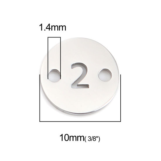 Immagine di 304 Acciaio Inossidabile Connettore Tondo Tono Argento Numero Messaggio " 2" 10mm Dia., 1 Pz
