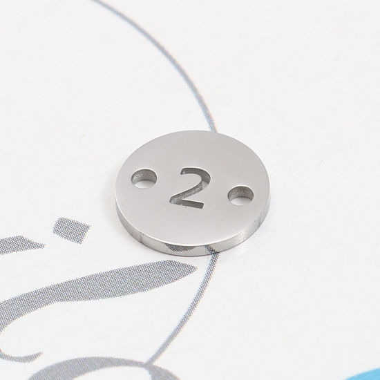 Immagine di 304 Acciaio Inossidabile Connettore Tondo Tono Argento Numero Messaggio " 2" 10mm Dia., 1 Pz