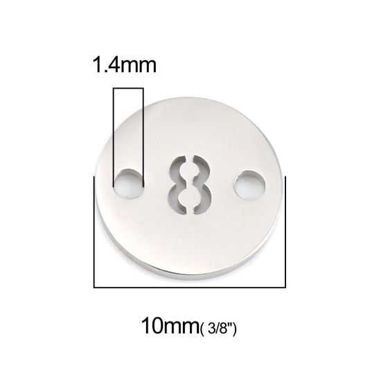 Immagine di 304 Acciaio Inossidabile Connettore Tondo Tono Argento Numero Messaggio " 8" 10mm Dia., 1 Pz
