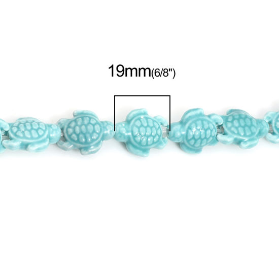 Picture of Ceramic Beads Tortoise Animal Cyan About 19mm x 15mm, Hole: Approx 2.1mm, 35cm(13 6/8") long, 1 Strand (Approx 20 PCs/Strand)