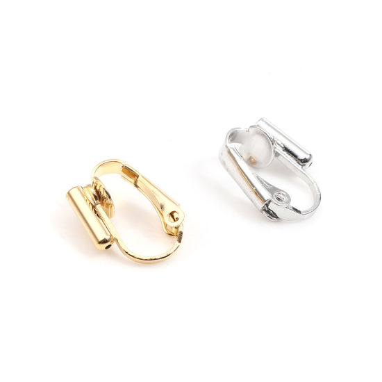 Picture of Brass Non Piercing Clip-on Earring Converter Turn Any Stud Into Clip-on Silver Tone U-shaped 16mm x 12mm, 10 PCs                                                                                                                                              