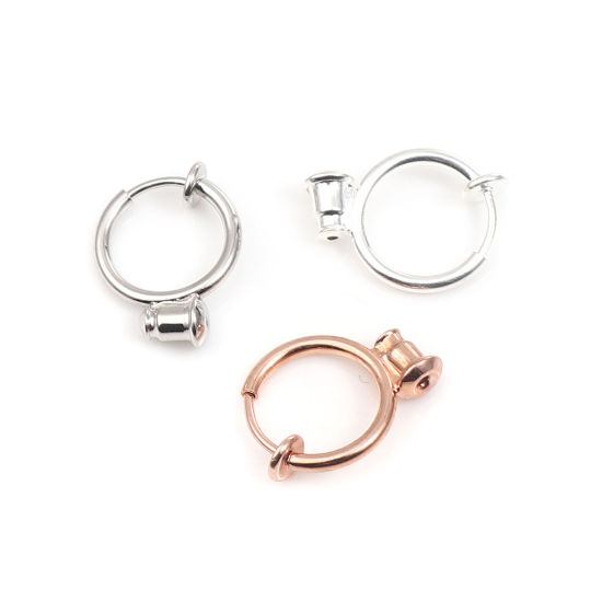 Picture of Brass Non Piercing Clip-on Earring Converter Turn Any Stud Into Clip-on Rose Gold Round 18mm x 13mm, 10 PCs                                                                                                                                                   