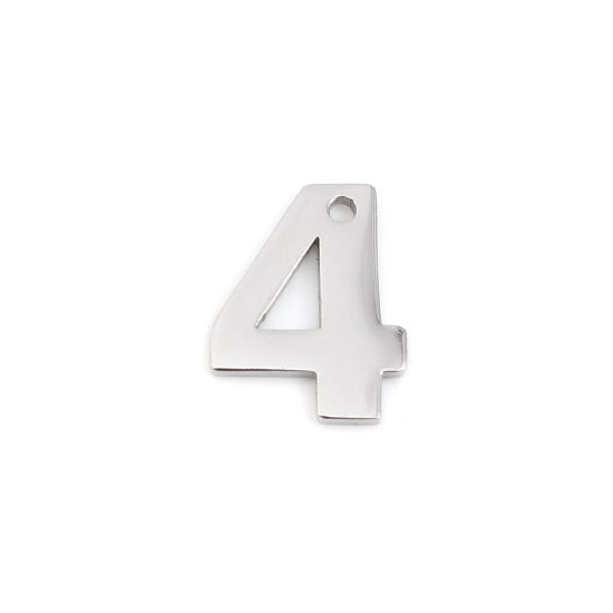 Immagine di 304 Acciaio Inossidabile Charms Numero Tono Argento Messaggio " 4 " 12mm x 9mm, 1 Pz