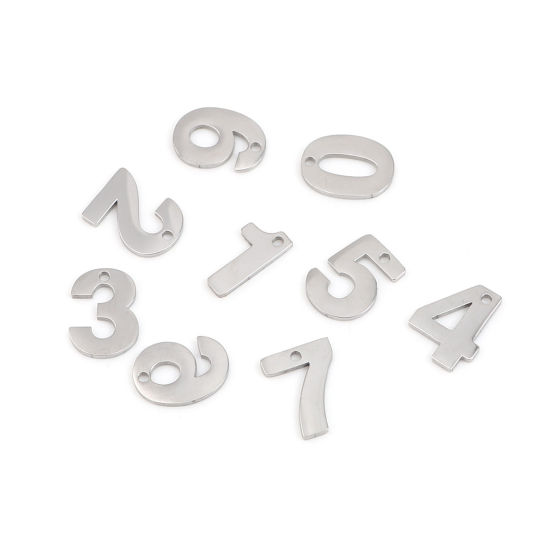 Immagine di 304 Acciaio Inossidabile Charms Numero Tono Argento Messaggio " 4 " 12mm x 9mm, 1 Pz