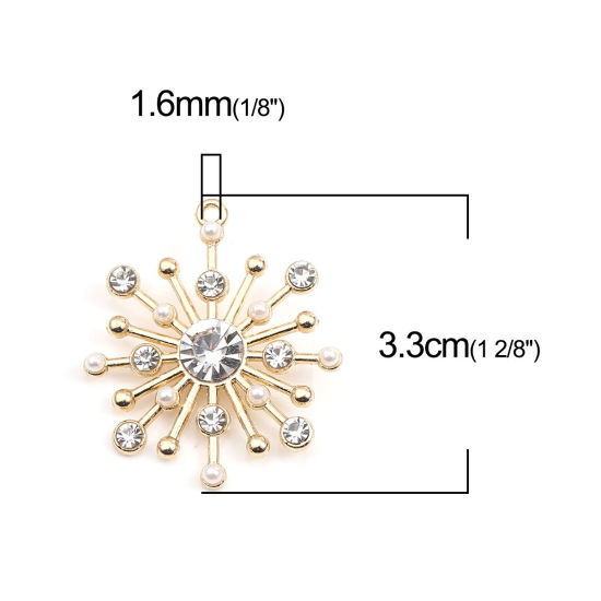 Immagine di Lega di Zinco Ciondoli Fuochi d'Artificio Oro Placcato Trasparente Strass 33mm x 28mm , 5 Pz