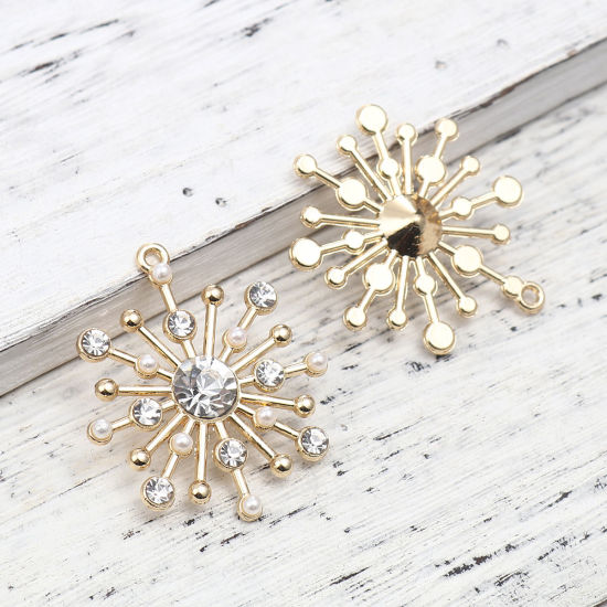 Immagine di Lega di Zinco Ciondoli Fuochi d'Artificio Oro Placcato Trasparente Strass 33mm x 28mm , 5 Pz