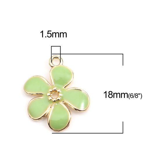 Immagine di Lega di Zinco Charms Fiore Margherita Oro Placcato Verde Smalto 18mm x 15mm , 10 Pz