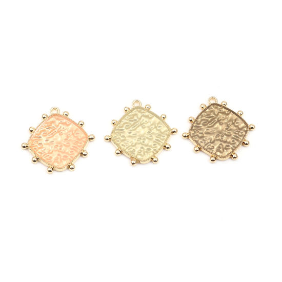 Picture of Zinc Based Alloy Charms Rhombus Gold Plated Pale Yellow 26mm x 25mm, 5 PCs
