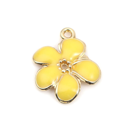 Picture of Zinc Based Alloy Charms Daisy Flower Gold Plated Yellow Enamel 16mm x 16mm, 10 PCs