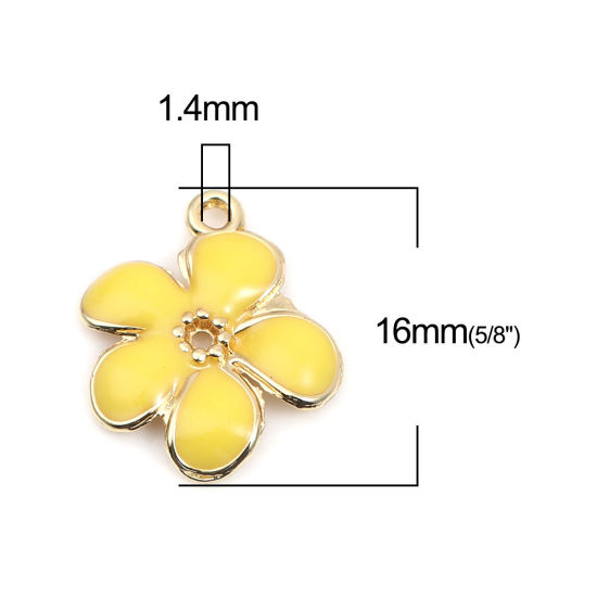 Immagine di Lega di Zinco Charms Fiore Margherita Oro Placcato Giallo Smalto 16mm x 16mm , 10 Pz
