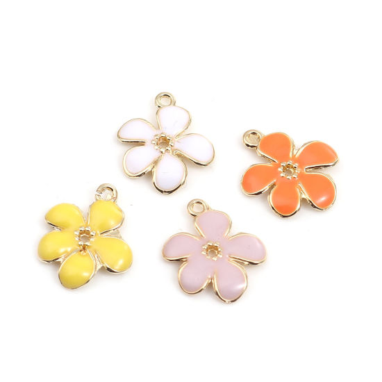 Immagine di Lega di Zinco Charms Fiore Margherita Oro Placcato Giallo Smalto 16mm x 16mm , 10 Pz