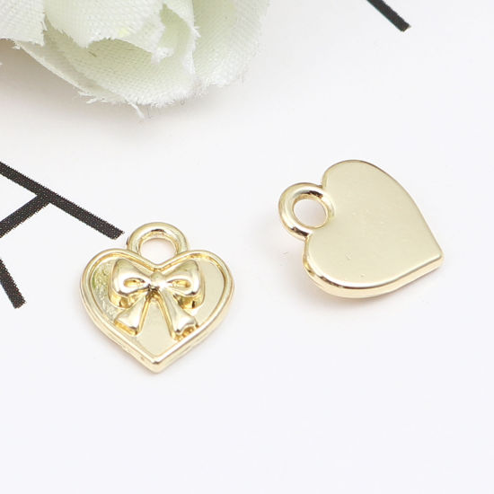 Immagine di Lega di Zinco San Valentino Charms Cuore Oro Placcato Cravatta a Farfalla 10mm x 9mm , 20 Pz
