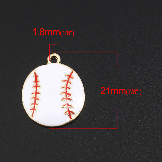Immagine di Lega di Zinco Sport Charms Oro Placcato Bianco & Rosso Softball Smalto 21mm x 17mm , 10 Pz
