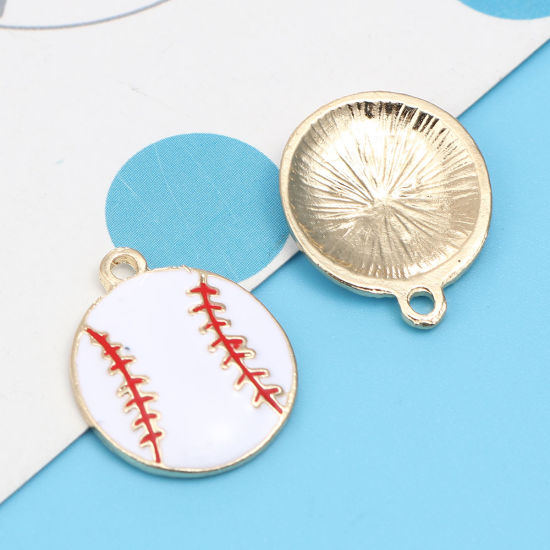 Immagine di Lega di Zinco Sport Charms Oro Placcato Bianco & Rosso Softball Smalto 21mm x 17mm , 10 Pz