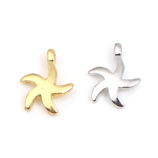 Picture of Zinc Based Alloy Ocean Jewelry Charms Star Fish Silver Tone 15mm x 11mm, 50 PCs