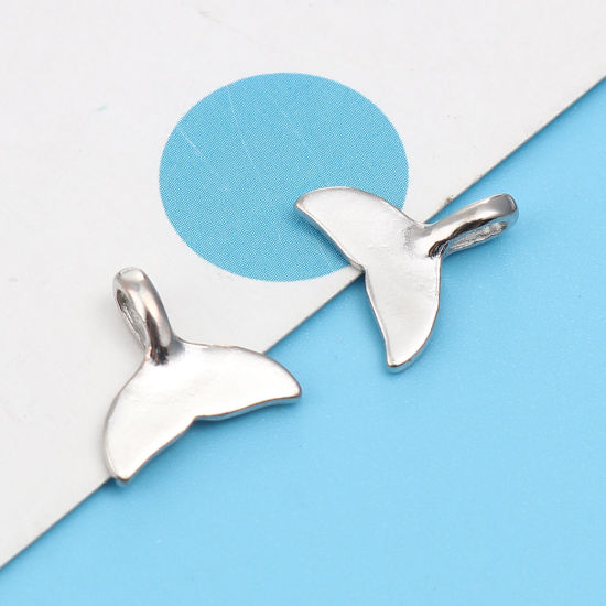 Picture of Zinc Based Alloy Charms Fishtail Silver Tone 13mm x 12mm, 50 PCs