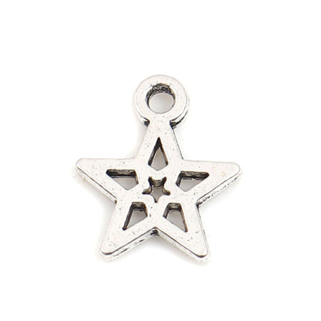 Imagen de Zamak Galaxia Colgantes Charms Estrellas de cinco puntos Plata Antigua 10mm x 9mm, 500 Unidades