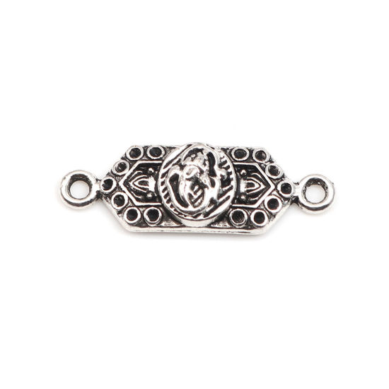 Picture of Zinc Based Alloy Boho Chic Bohemia Connectors Polygon Antique Silver Color Carved Pattern (Can Hold ss4 Pointed Back Rhinestone) 28mm x 9mm, 50 PCs