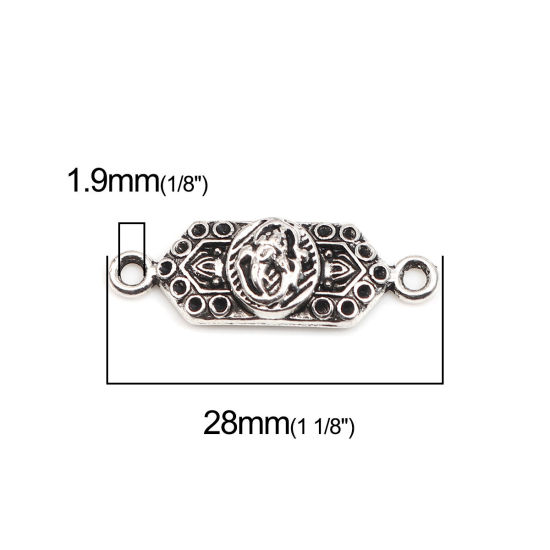 Picture of Zinc Based Alloy Boho Chic Bohemia Connectors Polygon Antique Silver Color Carved Pattern (Can Hold ss4 Pointed Back Rhinestone) 28mm x 9mm, 50 PCs