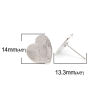 Bild von Zinklegierung Valentinstag Ohrring Ohrstecker Zubehör Herz Silberfarbe ,mit Geschnitzte Muster Muster, M/ Stöpsel 14mm x 14mm, Drahtstärke: (20 gauge), 2 Paare
