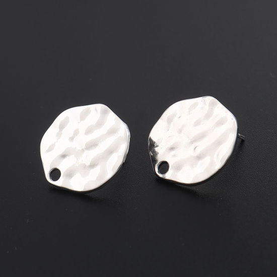 Picture of Zinc Based Alloy Ear Post Stud Earrings Findings Round Silver Tone W/ Loop 19mm Dia., Post/ Wire Size: (20 gauge), 2 Pairs