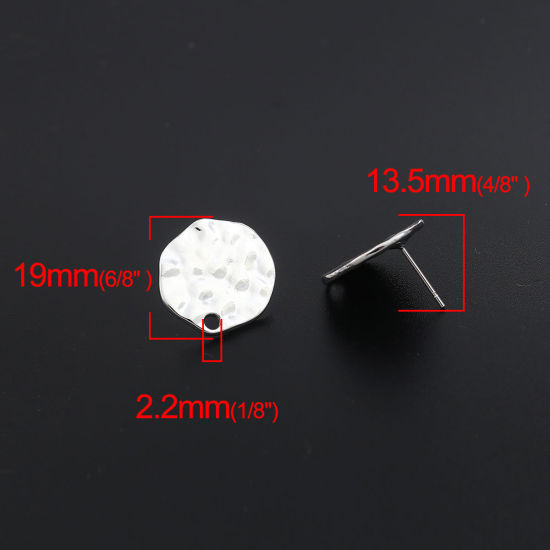 Image de Boucles d'Oreilles Puces en Alliage de Zinc Rond Argent Mat avec Boucle 19mm Dia, Epaisseur de Fil: (20 gauge), 2 Paires