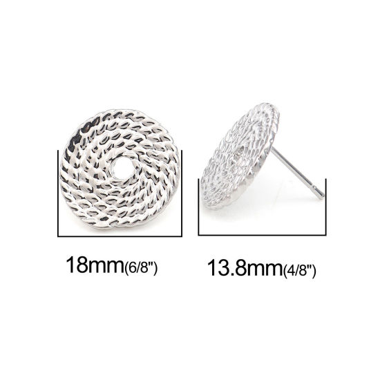 亜鉛合金 イヤリング イヤリングパーツ 円形 シルバートーン イヤリング用カバー付き 18mm x 17mm、 ワイヤーサイズ: （20号）、 2 ペア の画像