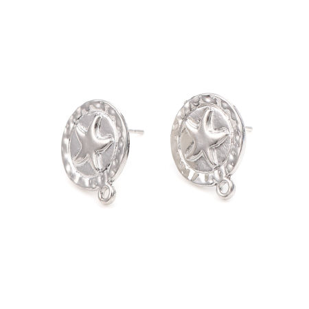 Lega di Zinco Gioielli Oceanici Orecchini a Perno Tappi di Orecchini Tondo Tono Argento Stella Marina Disegno W/ Loop 17mm x 15mm, Diametro Filo: (20 misura), 2 Paia