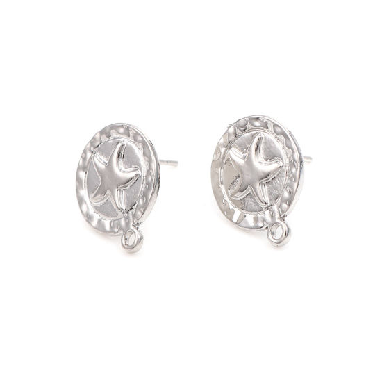 Image de Boucles d'Oreilles Puces Bijoux d'Océan en Alliage de Zinc Rond Argent Mat Etoile de Mer avec Boucle 17mm x 15mm, Epaisseur de Fil: (20 gauge), 2 Paires