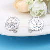 Picture of Zinc Based Alloy Ear Post Stud Earrings Findings Round Silver Tone Flower W/ Loop 19mm x 16mm, Post/ Wire Size: (20 gauge), 2 Pairs