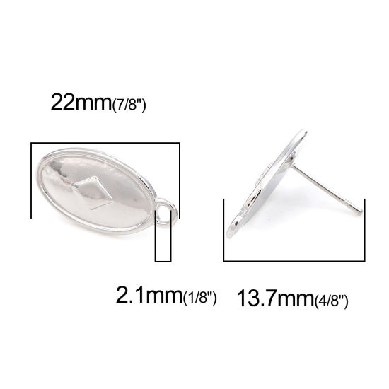 Image de Boucles d'Oreilles Puces en Alliage de Zinc Ovale Argent Mat Losanges avec Boucle 22mm x 11mm, Epaisseur de Fil: (20 gauge), 2 Paires