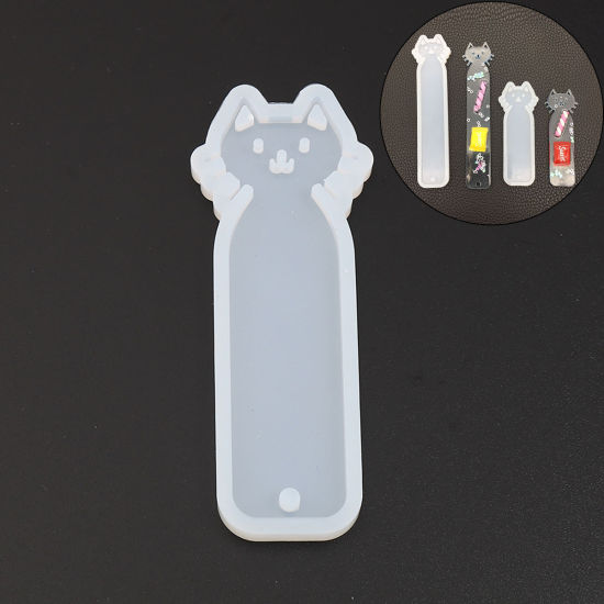 Picture of Silicone Resin Mold For Jewelry Making Bookmark White Cat 95mm x 36mm, 2 PCs