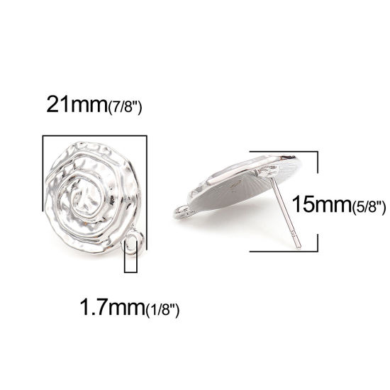 Picture of Zinc Based Alloy Ear Post Stud Earrings Findings Conch/ Sea Snail Silver Tone W/ Loop 21mm x 17mm, Post/ Wire Size: (20 gauge), 4 PCs