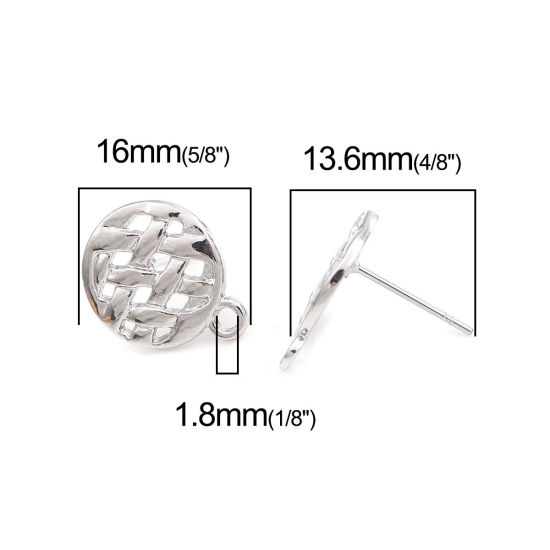 亜鉛合金 イヤリング イヤリングパーツ 円形 シルバートーン ループ付き 16mm x 13mm、 ワイヤーサイズ: （20号）、 4 個 の画像