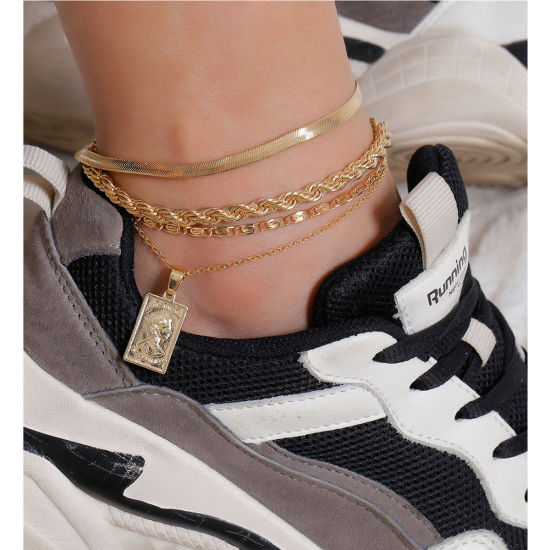 Picture of Anklet Gold Plated Rectangle 22cm(8 5/8") long, 1 Set ( 4 PCs/Set)