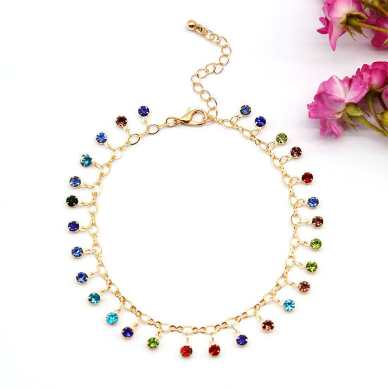 Picture of Micro Pave Anklet Gold Plated Multicolor Rhinestone 21cm(8 2/8") long, 1 Piece