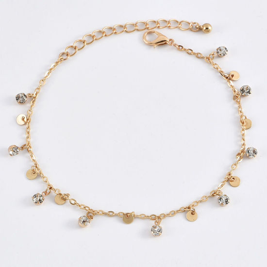 Picture of Anklet Gold Plated Star Clear Rhinestone 20cm(7 7/8") long, 1 Set ( 3 PCs/Set)