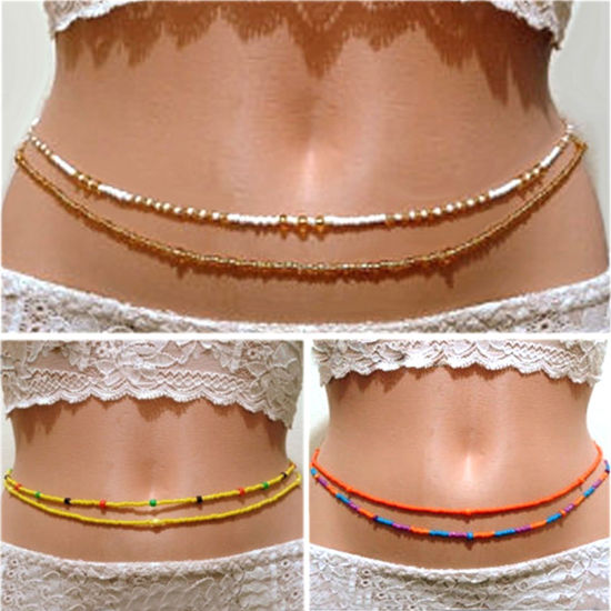 Bild von Boho Chic Böhmen Perlen geschichtete Körper Taille Bauchkette Halskette mehrfarbig handgefertigt 80 cm (31 4/8") lang, 1 Stück