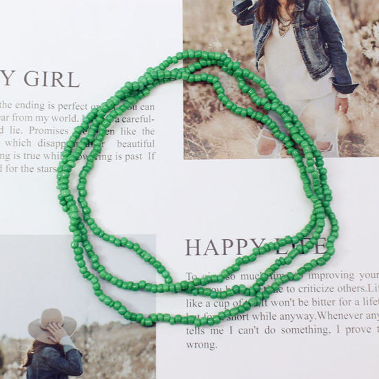 ボヘミアン ビーズレイヤードボディウエストベリーチェーンネックレス 緑 手作り 80cm長さ、 1 本 の画像