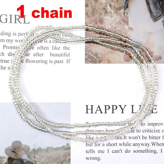 Picture of Boho Chic Bohemia Beaded Layered Body Waist Belly Chain Necklace Transparent Clear Handmade 80cm(31 4/8") long, 1 Piece