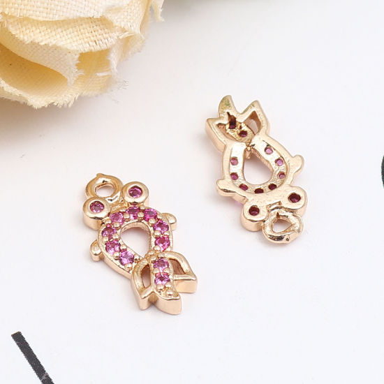 Immagine di Lega di Zinco + Vetro Micro Intarsio Charms Pesce Rosso Oro Placcato Rosso Prugna Strass 13mm x 7mm , 5 Pz