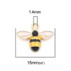 Picture of Zinc Based Alloy Insect Charms Bee Animal Gold Plated Black & Yellow Enamel 15mm x 12mm, 10 PCs