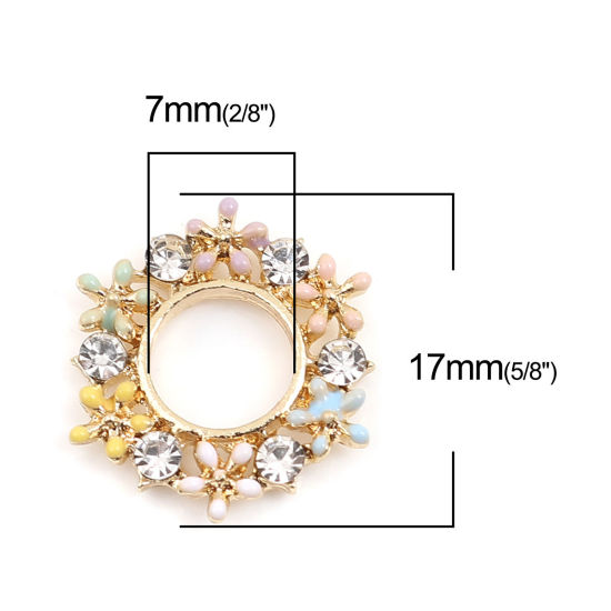 Imagen de Zamak Conectores Hexágono Chapado en Oro Flor Esmalte Transparente Rhinestone 17mm x 15mm, 5 Unidades