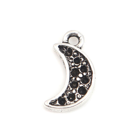 Picture of Zinc Based Alloy Galaxy Charms Half Moon Antique Silver Color (Can Hold ss3 Pointed Back Rhinestone) 13mm x 7mm, 20 PCs
